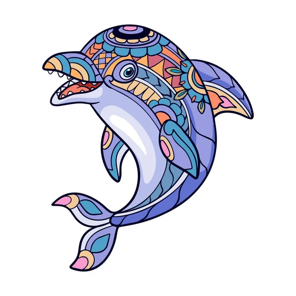 Colorido Delfín Dibujos Animados Mandala Artes Aisladas Sobre Fondo Blanco — Archivo Imágenes Vectoriales