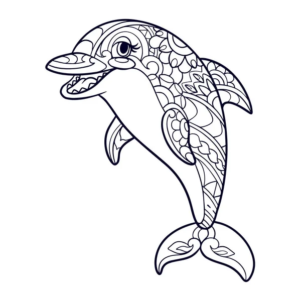 Delfín Dibujos Animados Mandala Artes Aisladas Sobre Fondo Blanco — Archivo Imágenes Vectoriales