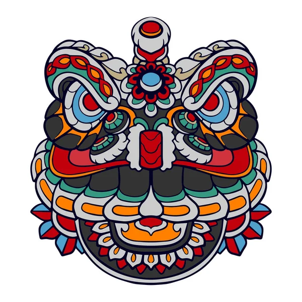 Kleurrijke Lion Dans Cartoon Mandala Kunst Geïsoleerd Witte Achtergrond — Stockvector