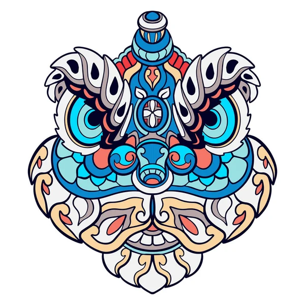 Colorido León Danza Dibujos Animados Mandala Artes Aisladas Sobre Fondo — Vector de stock