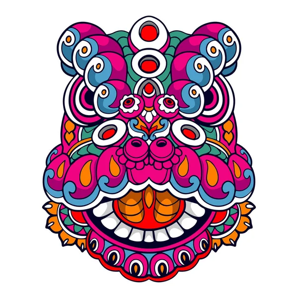 Colorful Lion Dance Cartoon Mandala Arts Isolated White Background — Stock Vector