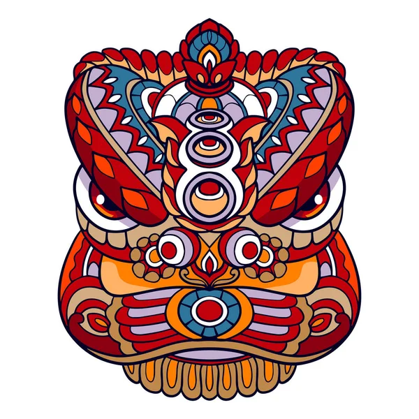 Coloré Lion Danse Dessin Animé Mandala Arts Isolé Sur Fond — Image vectorielle