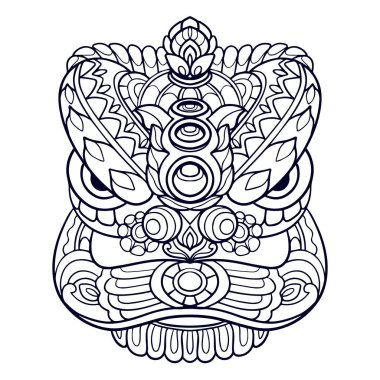 Aslan dansı çizgi film mandala sanatları beyaz arka planda izole