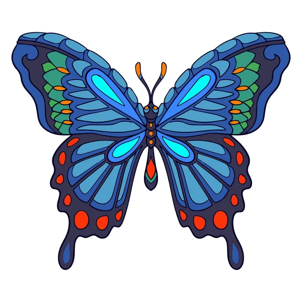 Kleurrijke Vlinder Mandala Kunst Geïsoleerd Witte Achtergrond — Stockvector