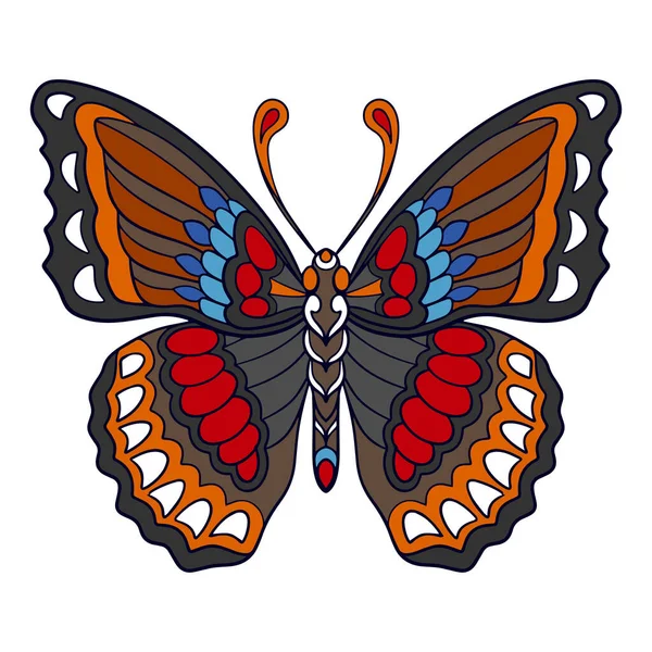 Colorate Arti Mandala Farfalla Isolato Sfondo Bianco — Vettoriale Stock