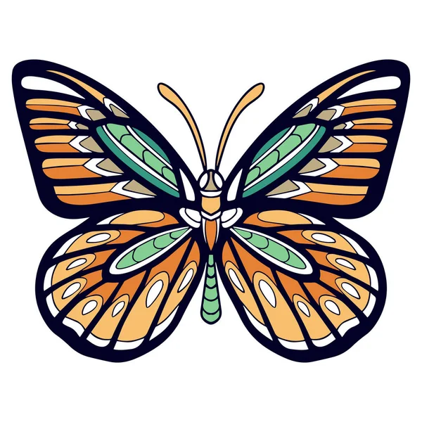 Beyaz Arka Planda Izole Edilmiş Renkli Kelebek Mandala Sanatları — Stok Vektör