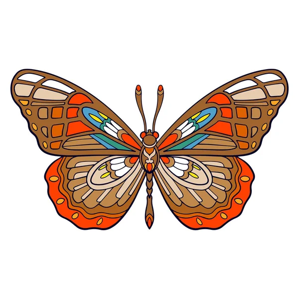 Bunte Schmetterling Mandala Kunst Isoliert Auf Weißem Hintergrund — Stockvektor