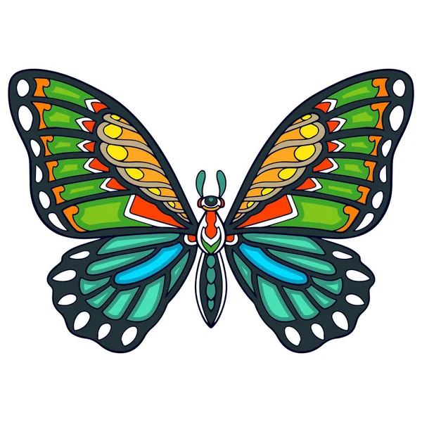 Colorat Fluture Mandala Arte Izolate Fundal Alb — Vector de stoc