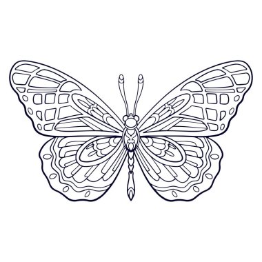 Güzel kelebek mandala sanatları beyaz arka planda izole edilmiştir.