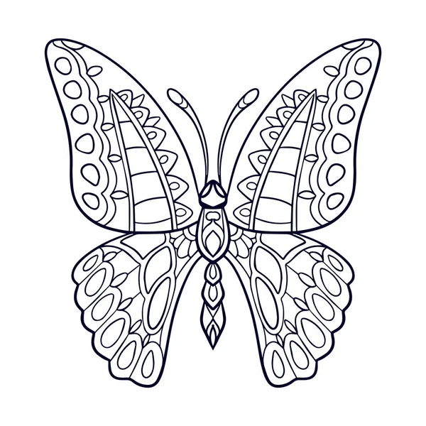 Krásné Motýl Mandala Umění Izolované Bílém Pozadí — Stockový vektor