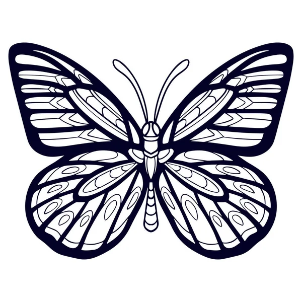 美丽的蝴蝶曼陀罗艺术在白色背景下被隔离 — 图库矢量图片