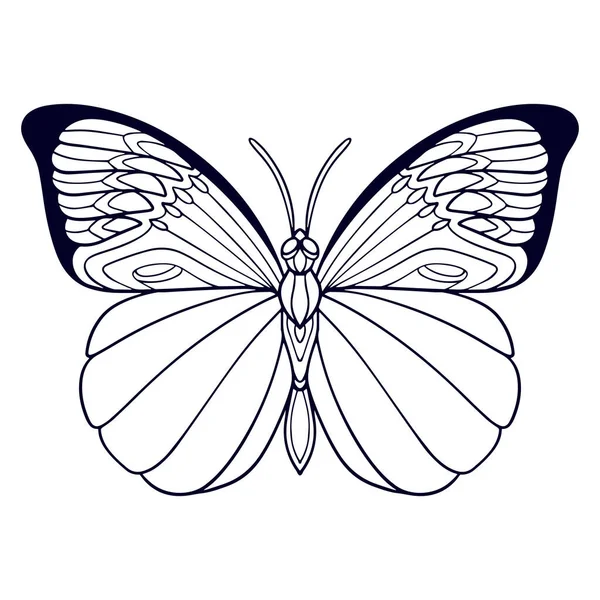 美丽的蝴蝶曼陀罗艺术在白色背景下被隔离 — 图库矢量图片