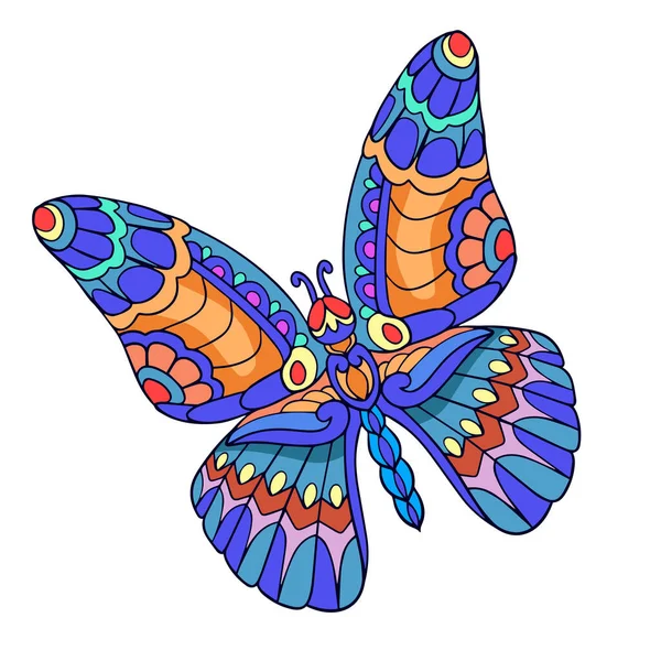 Papillon Coloré Mandala Arts Isolés Sur Fond Blanc — Image vectorielle