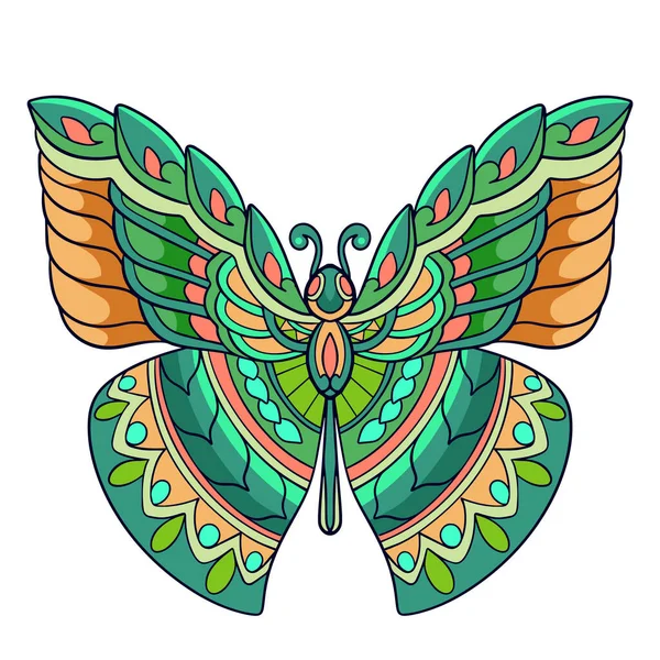 Kolorowy Motyl Mandala Sztuki Izolowane Białym Tle — Wektor stockowy