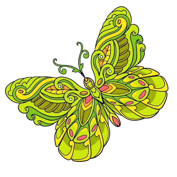 Színes Pillangó Mandala Művészetek Elszigetelt Fehér Háttér — Stock Vector