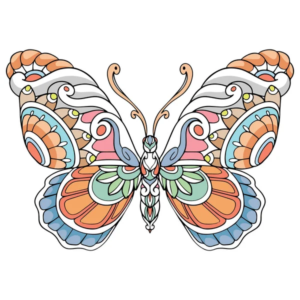 色彩艳丽的蝴蝶曼陀罗艺术 背景为白色 — 图库矢量图片