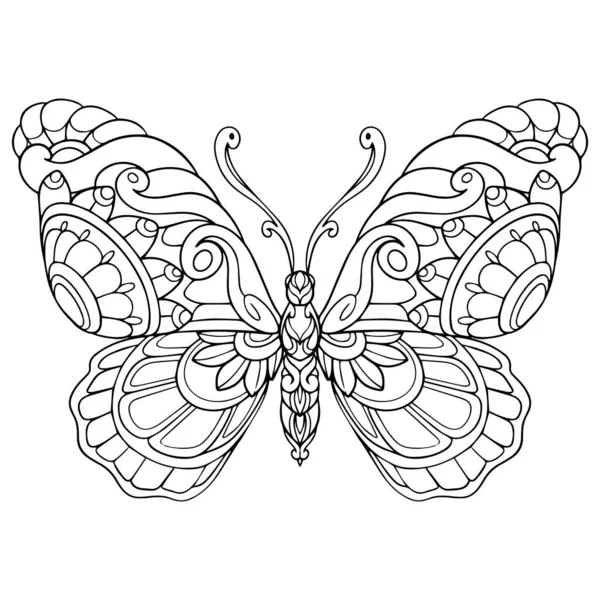 Piękny Motyl Mandala Sztuki Izolowane Białym Tle — Wektor stockowy