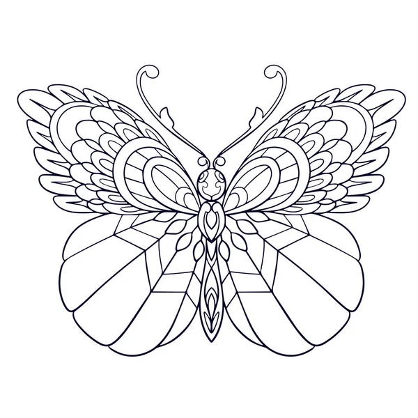 Schöne Schmetterling Mandala Kunst Isoliert Auf Weißem Hintergrund — Stockvektor