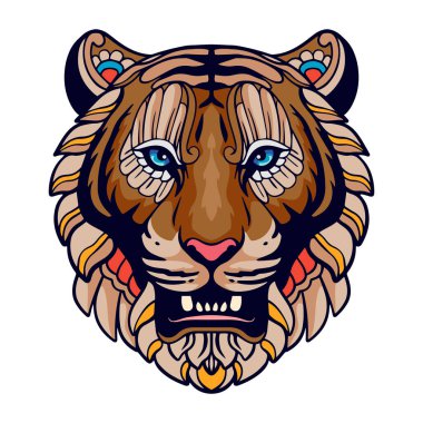 Colorful Tiger Head mandala arts isolated on white background clipart