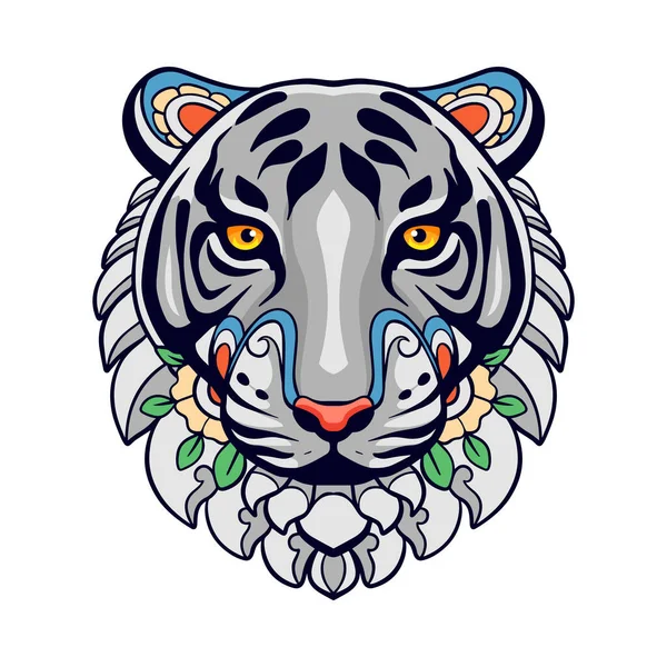 Colorido Tiger Head Mandala Artes Aisladas Sobre Fondo Blanco — Archivo Imágenes Vectoriales