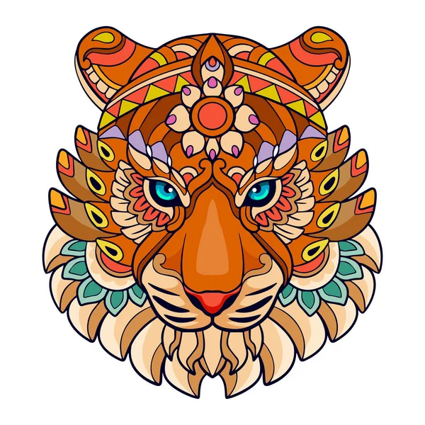 Colorful Tiger Head Mandala Arts Isolated White Background — Stock Vector