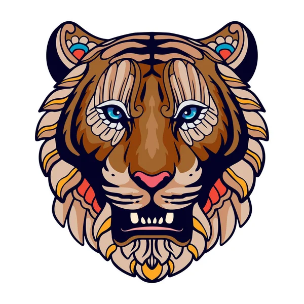 Kolorowe Sztuki Mandali Tiger Head Izolowane Białym Tle — Wektor stockowy