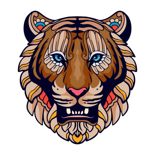 Colorful Tiger Head mandala arts isolated on white background
