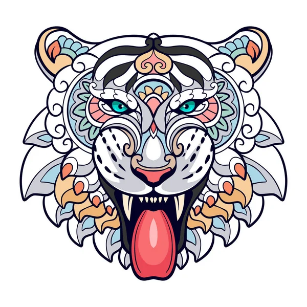 Färgglada Tiger Head Mandala Konst Isolerad Vit Bakgrund — Stock vektor