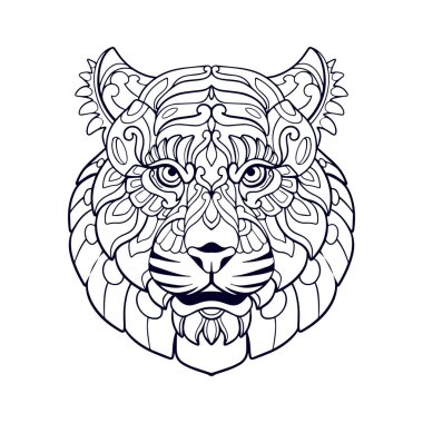 Kaplan Kafa mandala sanatı beyaz arka planda izole