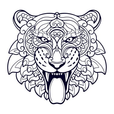 Kaplan Kafa mandala sanatı beyaz arka planda izole