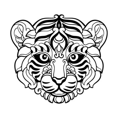 Kaplan Kafa mandala sanatı beyaz arka planda izole