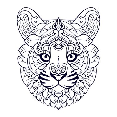 Kaplan Kafa mandala sanatı beyaz arka planda izole