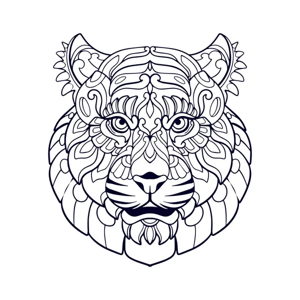 Tiger Head Mandala Sztuki Izolowane Białym Tle — Wektor stockowy