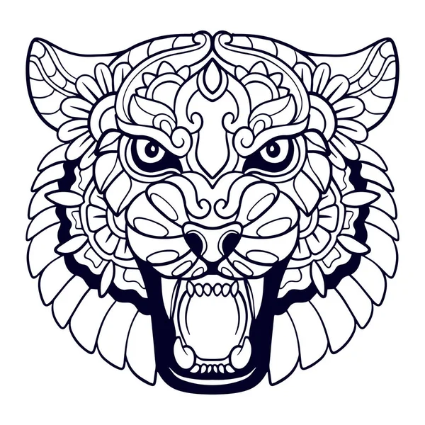 Тигровая Голова Мандала Искусства Изолированы Белом Фоне — стоковый вектор