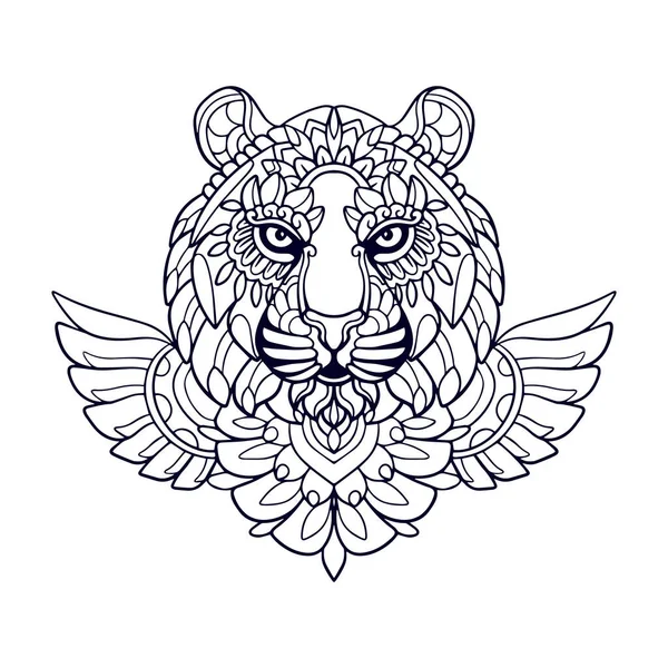 Tygr Hlava Mandala Umění Izolované Bílém Pozadí — Stockový vektor