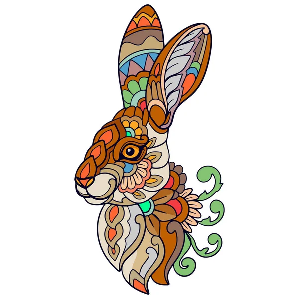 Colorido Conejo Mandala Artes Aisladas Sobre Fondo Blanco — Vector de stock