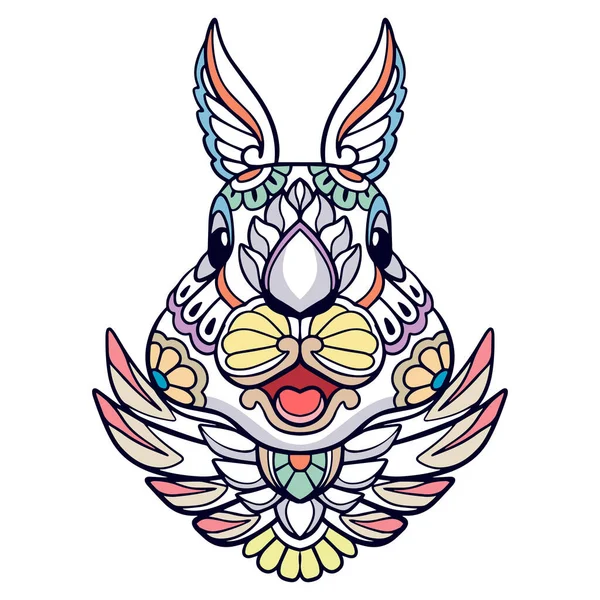 Renkli Tavşan Mandala Sanatı Beyaz Arkaplanda Izole — Stok Vektör