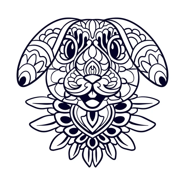 Krásný Králík Mandala Umění Izolované Bílém Pozadí — Stockový vektor