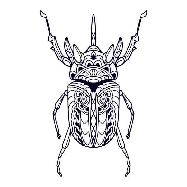 Vackra Beetle Mandala Konst Isolerad Vit Bakgrund — Stock vektor