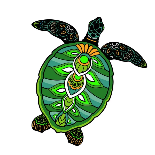 Färgglada Sköldpadda Mandala Konst Isolerad Vit Bakgrund — Stock vektor