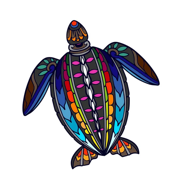 Färgglada Sköldpadda Mandala Konst Isolerad Vit Bakgrund — Stock vektor