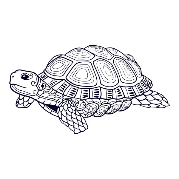 Schöne Schildkröte Mandala Kunst Isoliert Auf Weißem Hintergrund — Stockvektor