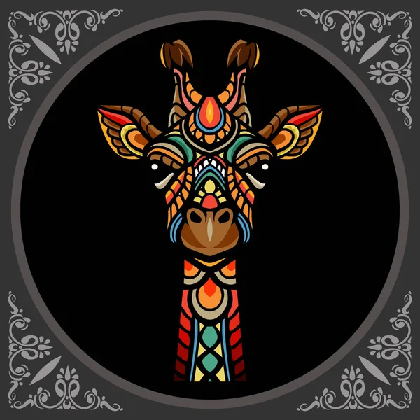 色彩斑斓的长颈鹿头曼陀罗艺术 与黑色背景隔离 — 图库矢量图片