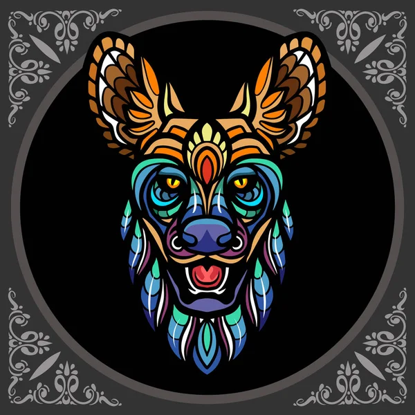 Colorful Hyena Head Mandala Arts Isolated Black Background — Stock Vector