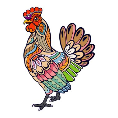 Renkli Horoz mandala sanatı beyaz arkaplanda izole