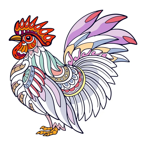 Πολύχρωμο Rooster Mandala Τέχνες Που Απομονώνονται Λευκό Φόντο — Διανυσματικό Αρχείο