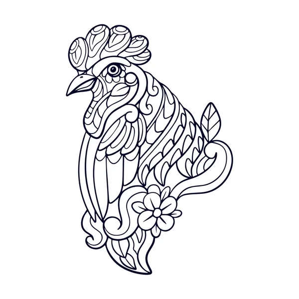Mooie Rooster Mandala Kunst Geïsoleerd Witte Achtergrond — Stockvector
