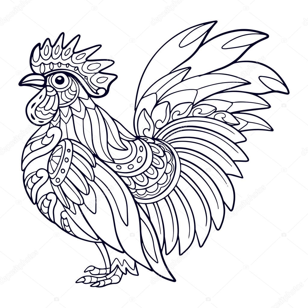 Beautiful Rooster mandala arts isolated on white background