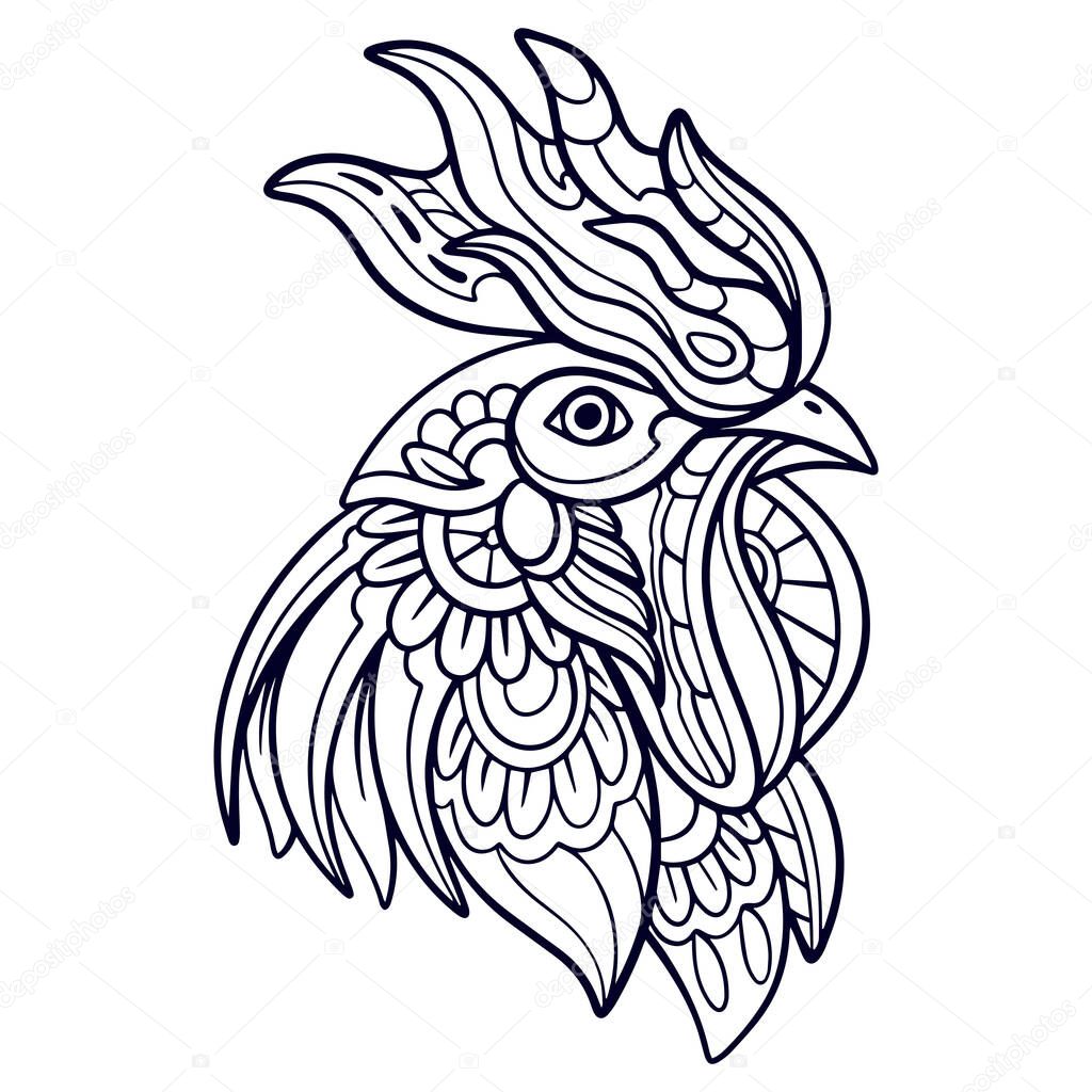 Beautiful Rooster mandala arts isolated on white background