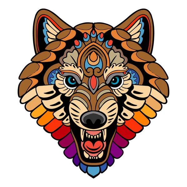Colorful Wolf Head Mandala Arts Isolated White Background — Stock Vector
